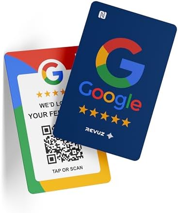 REVUZ Gooogle Review Card – Equipped with NFC Chip and QR Code, Instant Activation with Your Business Page Link, Tap or Scan to Access. (Blue PVC Card)