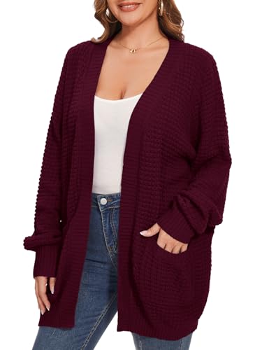 Cardigan Sweaters for Women Plus Size Waffle Knit Long Sleeve Womens Fall Open Front Sweaters Tops with Pockets2