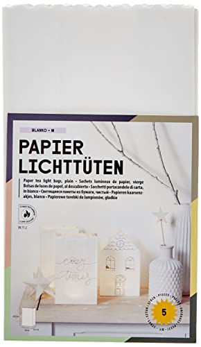 folia 12400 – Light Bags Made of Flammable Paper, Blank, Pack of 5, Each Approx. 24.5 x 14 x 8.5 cm, for DIY Table Decoration, for Garden Parties, Birthdays, Weddings