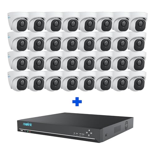 REOLINK Security Camera System, 32x RLC-520A(2.8MM), IR Night Vision, Person/Vehicle/Pet Detection, 100° Viewing Angle, with 1x Reolink 36CH Network Video Recorder, 3 HDD Bays, No HDD Includ