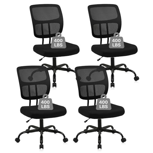 Image of CLATINA Armless Home Office Chair, Small Ergonomic Mesh Back Desk Chairs with Lumbar Support and Wheels, Adjustable Height 360 Swivel Rolling Computer Chair for Conference Waiting, Black, 4Pack