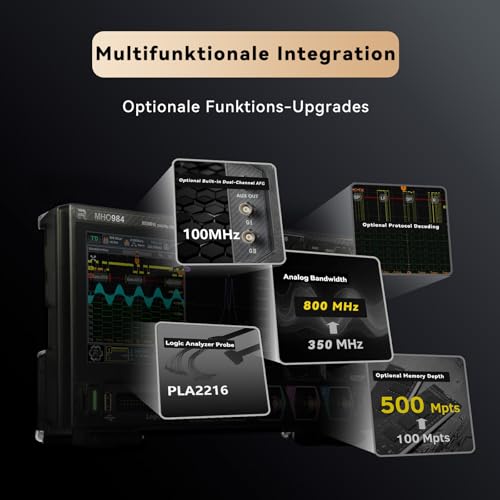 RIGOL MHO984 Digital-Oszilloskop, 800MHz, 4GSa/s, 12-Bit, 4+16 Kan, Wi-Fi & Bluetooth, Type-C Strom, Optionaler AFG, Ultrakompakt