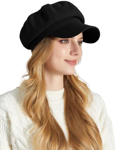 Adigau Béret Élégant pour Femme Chapeau Octogonal Vintage Chapeau Français Casquette Newsboy Décontractée Printemps Automne Hiver Taille Unique Noir
