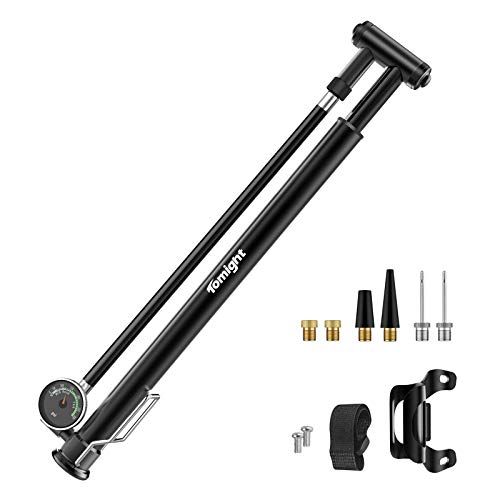 Tomight 自転車 空気入れ 携帯ポンプ 米式 仏式 英式バルブ対応 空気圧ゲージ付き 210PSI 足踏み式 ボール/浮き輪用アタッチメント付属 日本語説明書付き ミニエアポンプ フロアポンプ アルミ製 ロードバイク クロスバイク ブラック