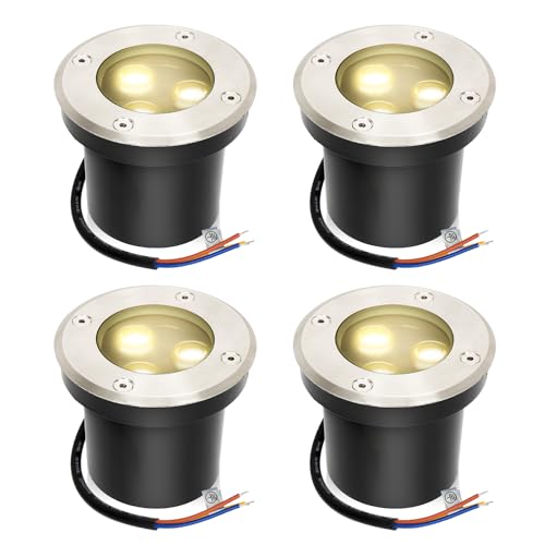 Daromigo Bodeneinbaustrahler Warmweiß Runde Bodenstrahler, 3W IP67 WasserdichtBodenleuchte rund aus Edelstahl für Terrasse/Garten/Gehweg/Patio/Auffahrt/Rasen 8er set