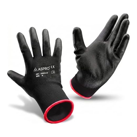 ASPRO Arbeitshandschuhe 10 Paar Größe 11 (XXL)- Gartenhandschuhe-Schwarze Nylon-Handschuhe mit PU-Beschichtung für Bauarbeiter, Gärtner, Mechaniker, Bauarbeiter, Lagerarbeiter etc.