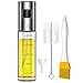 Pulverizador Aceite Cocina,Dispensador de Aceite de Oliva,Tapa de Acero Inoxidable Antideslizante Botella de Vidrio Recargable con 2 Pinceles y 1 Embudo para Barbacoa,Asar,Hornear,Ensalada-100ml