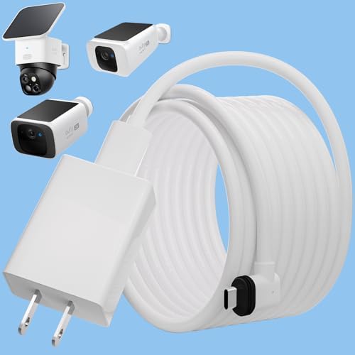 20FT Power Extension Cable for eufy SoloCam S220/SoloCam S340/eufyCam S300 (eufyCam 3C),Power Adapter and Weather Resistant Extension Type C Cable Continuously Charging Your Security Cameras (White)