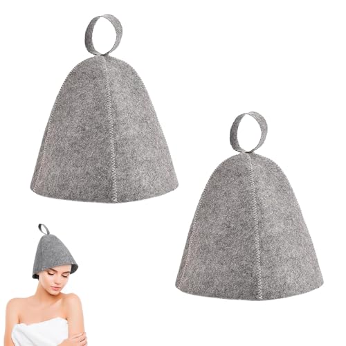 2 PCS Sauna Hat, Natural Felt Sauna Accessories, Steam Bath Hat Room Accessories Felt Heat Dry Headrest, Sauna Hats Made of Wool Felt - Felt Sauna Cap for Men and Women for Steam Room (Grey)