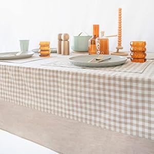MONDAY MOOSE Gingham Checkered Farmhouse Rustic Picnic Style Decoration Rectangle Natural Stonewashed Cotton Tablecloth for Kitchen, Dining Room, Restaurant (55x70 inch, Beige) MONDAY MOOSE Gingham Checkered Farmhouse Rustic Picnic Style Decoration Rectangle Natural Stonewashed Cotton Tablecloth for Kitchen Dining Room Restaurant 55×70 inch Beige