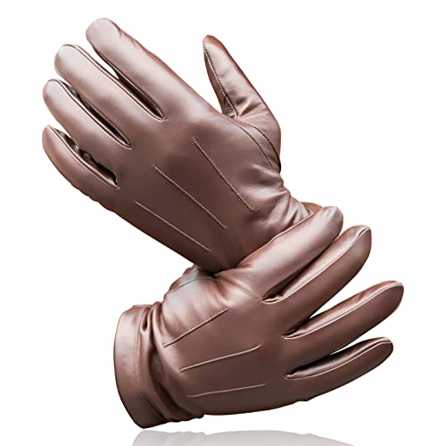 Royal Phoenix® Lederhandschuhe Herren - Luxuriöse Nappaleder Handschuhe gefüttert mit Kaschmir - Leather Gloves Men - Winterhandschuhe Herren aus Leder, Braun, M