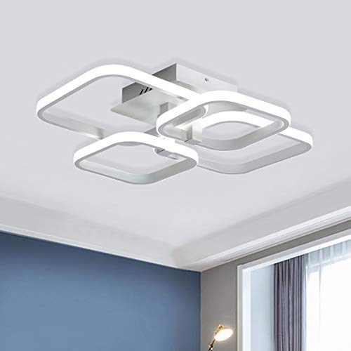 Jaycomey Modern Ceiling Light,4 Heads Squares LED Ceiling Lights,52W LED Chandelier for Dining Living Room Bedroom Kitchen,Cool White/6000K(Acrylic,White)