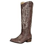 SheSole Women's Knee High Cowboy Boots Cowgirl Low Heel Tall Fashion Western Boots Brown US 11