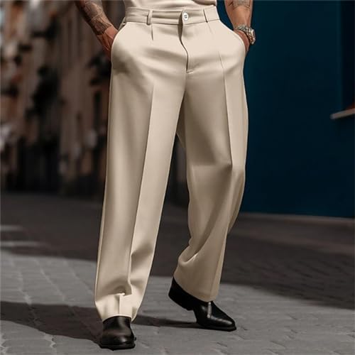 JiXiang Mens Casual Dress Pants Loose Suit Pants Casual Business Straight Leg Formal Wrinkle Flat Front Work Office Trousers4