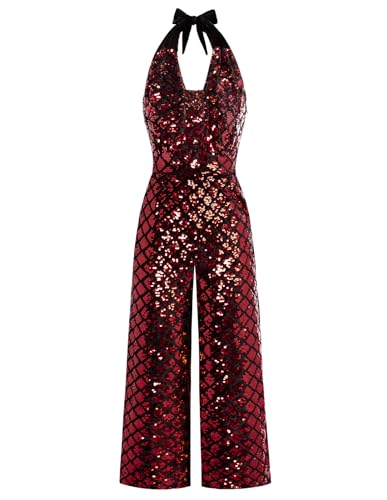 Belle Poque Women Sequin Jumpsuits High Waisted Jumpsuits Backless Long Wide Leg Jumpsuit Romper