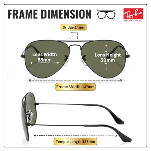 Image of Ray-Ban RB3025 CLASSIC AVIATOR POLARIZED Sunglasses for Men & Women with Official Eyewear Kit