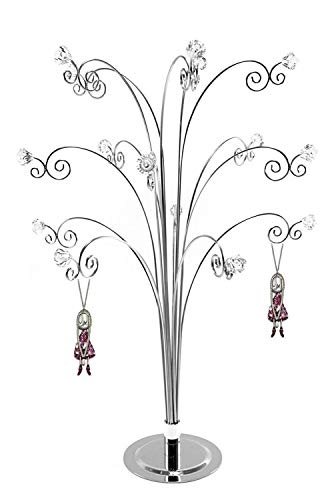 HOHIYA Support de Bijoux Présentoir Arbre Organisateur Collier Rangement pour Colliers, Bracelets, Boucles d'oreilles, bagues avec Cristal Acrylique, fête des mères et des Anniversaires 50,8cm Argent Cover