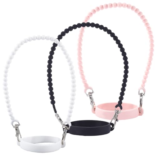 GORGECRAFT 3Pcs 3 Colors Water Bottle Handle Strap Pink White Black Soft Rubber Silicone Round Twist Tumbler Bottles Sling Carrier Holders Straps for Walking Hiking Compatible Cup Accessories