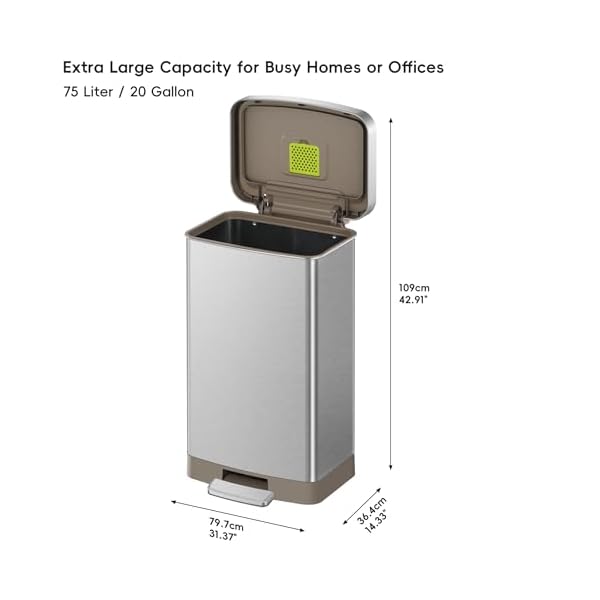   EKO-Hudson-Matte-Stainless-75-Liter20-Gallon-Step-Trash-Can-with-Rear-Trash-Bag-Storage-Compartment