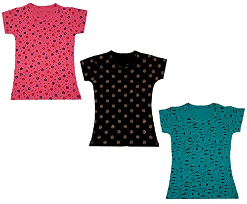 Image of indi weaves Girls Printed Cotton Half Sleeves Tshirts (Pack of 3)