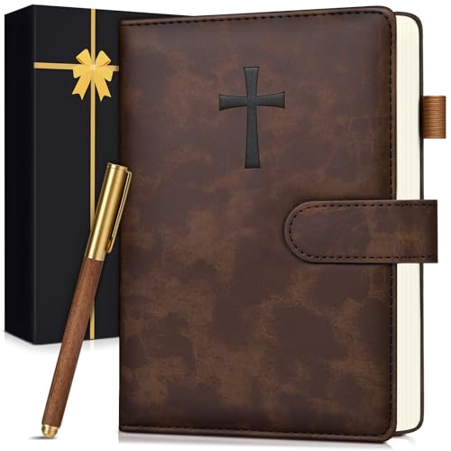 Leather Christian Bible Journal for Men Prayer Journal for Scripture Study & Daily Devotional Undated Church Notes Notebook Jesus Religious Faith Gifts for Pastor Graduation Brown