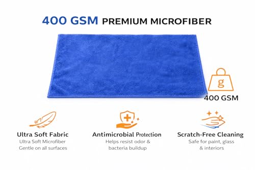 Image of Premium 400 GSM Microfiber car Cleaning Cloth (Pack of 6) | absorbant Microfiber Cloth| car and Bike Washing and Cleaning Multipurpose Micro Fiber Cloths (Multicolour)