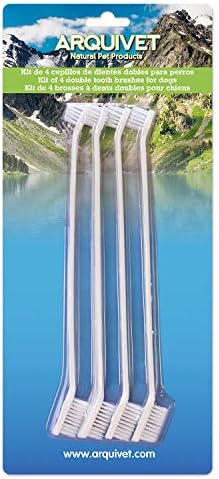 ARQUIVET Set dental para perros con 4 cepillos dobles – Cepillo de dientes para perros – Artículos para la higiene dental canina – Cepillo de color blanco