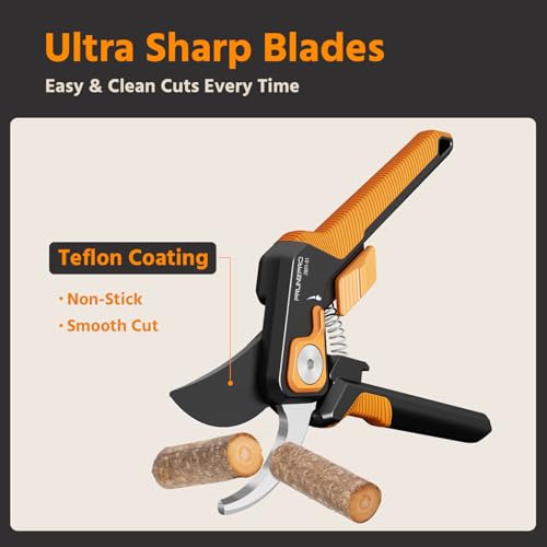 Image of PrunePro Pruning Shears for Gardening 2 Pack Professional Bypass Hand Pruner Stainless Steel Sharp Blade Garden Scissors Plant Flower Garden Clipper Orange