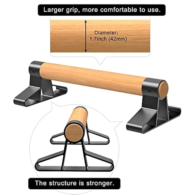 SELEWARE Wood push up bars Parallettes bars Anti-slip Handstand Bars for Calisthenics, Fitness, Floor workouts Solid Wood with Sturdy Metal Bracket, Support 600 lbs