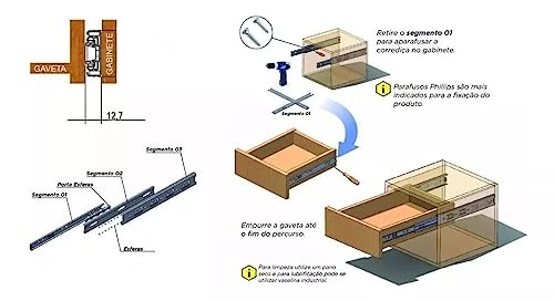 Corrediça Reforçada Telescópica 70cm 40kg 1 Par Gavetas FGVTN
