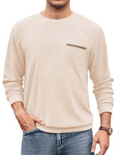 Hardaddy Men's Waffle Textured T-Shirts Crewneck Long Sleeve Tees Casual Lightweight Sweatshirts with Pocket