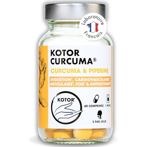 KOTOR Curcuma | Puissant Anti Oxydant, Douleurs Articulaires, Digestion Difficile | 786mg | Curcuma Bio Haute Absorption | Curcumine + Pipérine | 60 Comprimés | 1 Mois