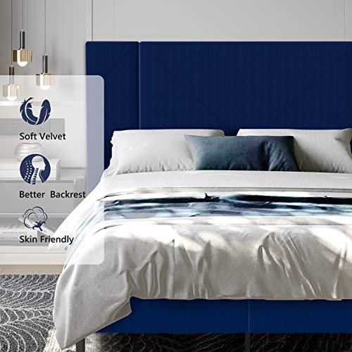 Flolinda Queen Bed Frame With Headboard, Soft Velvet Upholstered Bed Frame, Wood Sprung Slat Support, Modern Platform Bed Frame Queen Size, No Box Spring Needed, Easy Assembly, Navy Blue #TOP1