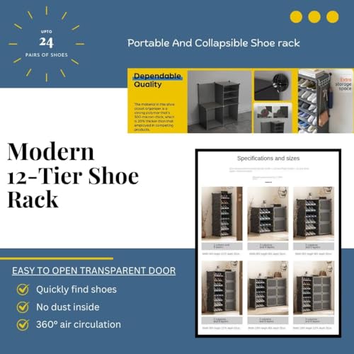Image of Strassis Design Plastic Shoe Rack for Home | 18 Shelf DIY Shoe Rack with Door ๐๐๐ ๐ง๐๐ญ๐ฌ for Home Storage Plastic Box Organizer, Metal Door Frame, Chappal Slipper Sandals Stand (Grey 6 Door)