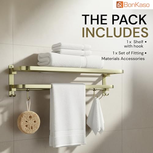 Image of BonKaso 24-Inch 304 Stainless Steel Rectangular Towel Rack | Wall-Mounted Rustproof Towel Holder Rod Bar for Bathroom Towels | Space-Saving Design with Antique Finish