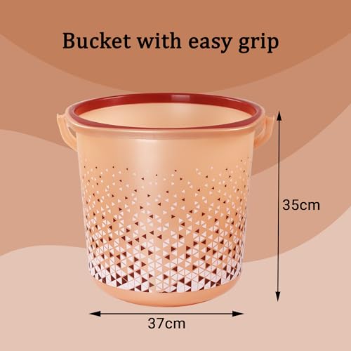 Image of Kuber Industries Pack of 3 Water Bucket for Washing Clothes with Handle | 24 Litres Bathing Balti for Bathroom | Water Storage Container - Essential for Household Chores | Tined- Brown