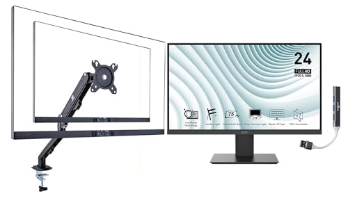 Image of MSI PRO MP241X 24 inch FHD VA Monitor with 4ms Response Time, Anti-Glare, Flicker Free, 250 nits Brightness, VESA Mount (75mm), HDMI, Black Color (PROMP241X) w /DKZ Hub & ErgoFlexy Single Mount Arm