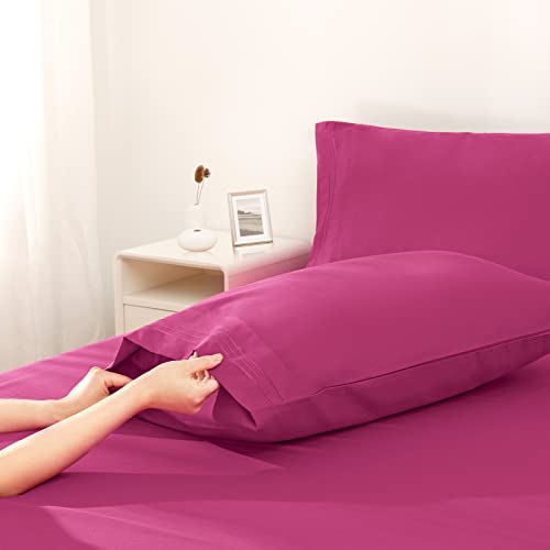 Image of Horbaunal Hot Pink Queen Size Sheet Set - 6 Piece Luxury 1800 Thread Count Bedding Sheets & Pillowcases - 16 Inch Deep Pocket Microfiber Bedding Set - Soft & Wrinkle Bed Sheets