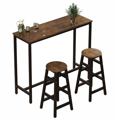 Beauenty Industrial Bar Table and Chairs Set – 1 Dining Tables and 2 Stools Counter Chairs, 3 Pieces Home Kitchen Breakfast Table Set 2 Seater For Kitchen, Living Room, Party(Table Set B)