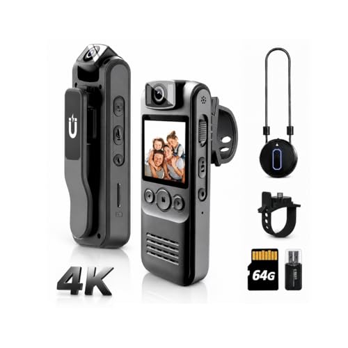 Image of KSADBOSSBO Body Camera with Audio & Video Recording- 64GB 4K HD Police Cop Cam for Outdoor Law Enforcement Guard Travel Cameras- with Magnetic Clip Flashlight 6HR Battery Recorder (Black Lanyard)