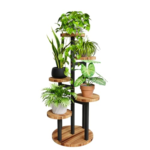 Bamworld Support de fleurs en bois - Étagère à plantes - Escalier pour plantes - Pour l'extérieur - Résistant aux intempéries - 5 étages - Marron - Décoration de balcon - Terre d'orchidées