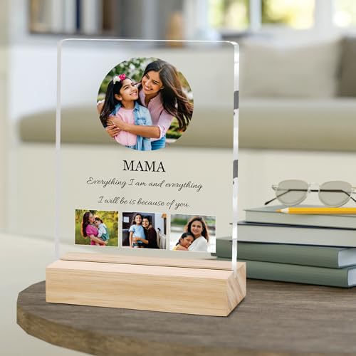 Image of Giftplease Customized Photo Frame With Wooden Stand | Personalised Printed Photo & Text Frame | Gift For Mom | Birthday | Mother's Day | (Transparent, 6x8 Inches, Tabletop) m 14