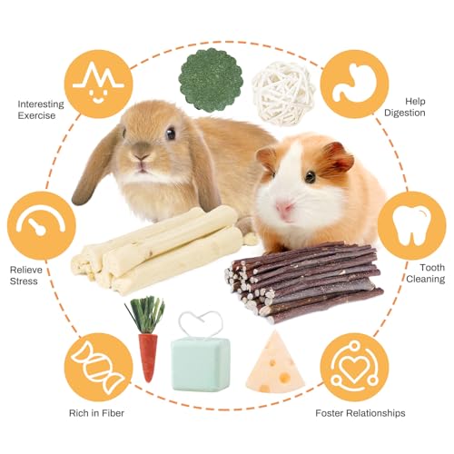 45 – 55 peças de brinquedos naturais para mastigar coelhos, hamster de porquinho da índia, biscoito