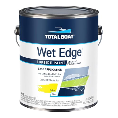 Image of TotalBoat Wet Edge Topside Marine Paint Premium Polyurethane Coating for Boats, RVs, Exterior Trim, Fiberglass, Metal, and Wood (Yellow, Gallon)