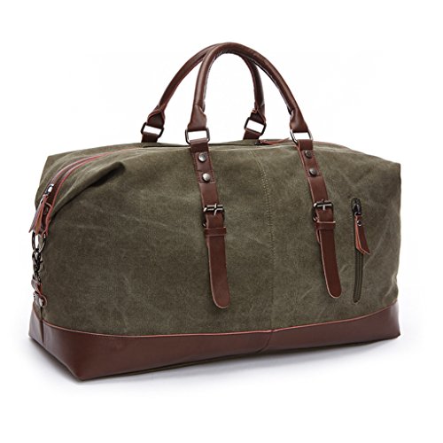UEK Sac de Voyage, Toile et Vrai Cuir Sac pour Duffle Unisex Grand Nuit Week-end Satchel Totes Loisir Voyage Nuit Sac pour Hommes et Femmes