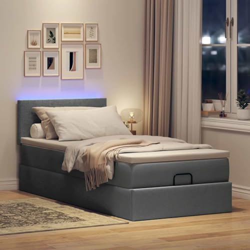 Willood Boxspringbett mit Matratze & LEDs 100x200 cm Stoff Schlichtes Design Dunkelgrau