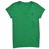 Ralph Lauren Polo Womens Striped V-Neck Pony Logo Shirt (Large, Green)