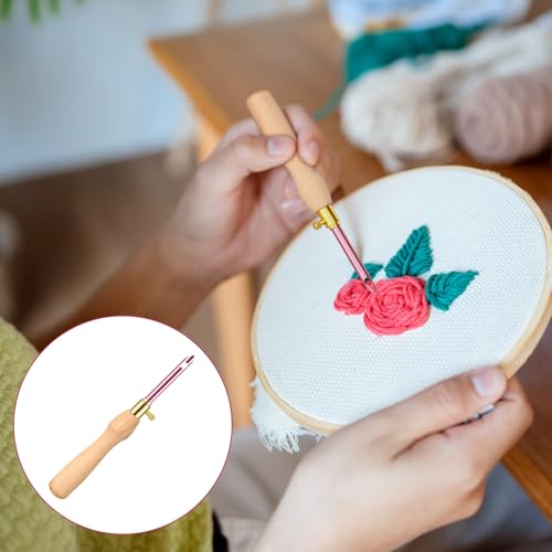 Image of 10 PCS Adjustable Punch Needle Tool, 7 Size Punch Needle Kit with Wooden Handles, Easy Stitch Embroidery Needle Set Kit for Adult Beginners DIY Craft