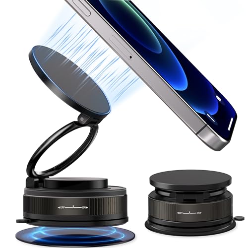 Car Phone Holder for Magsafe Strong 3800gf Magnetic Car Mobile Holder with Vacuum Suction Base & 360 Rotating Metal Arm for iPhone 17/16/15/14/13 Series & Android Universal Phone Mount