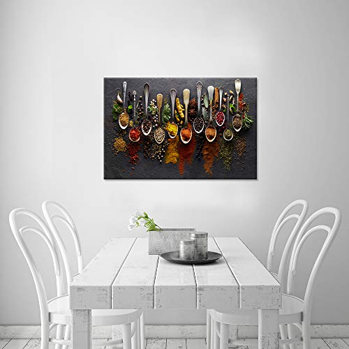 Ihappywall Large Kitchen Pictures Wall Decor Couful Spice In Spoon Vintage Canvas Wall Art Food Photos Painting On Canvas Stretched And Framed For Home Decoration Gift Ready To Hang 24X36Inch #TOP1